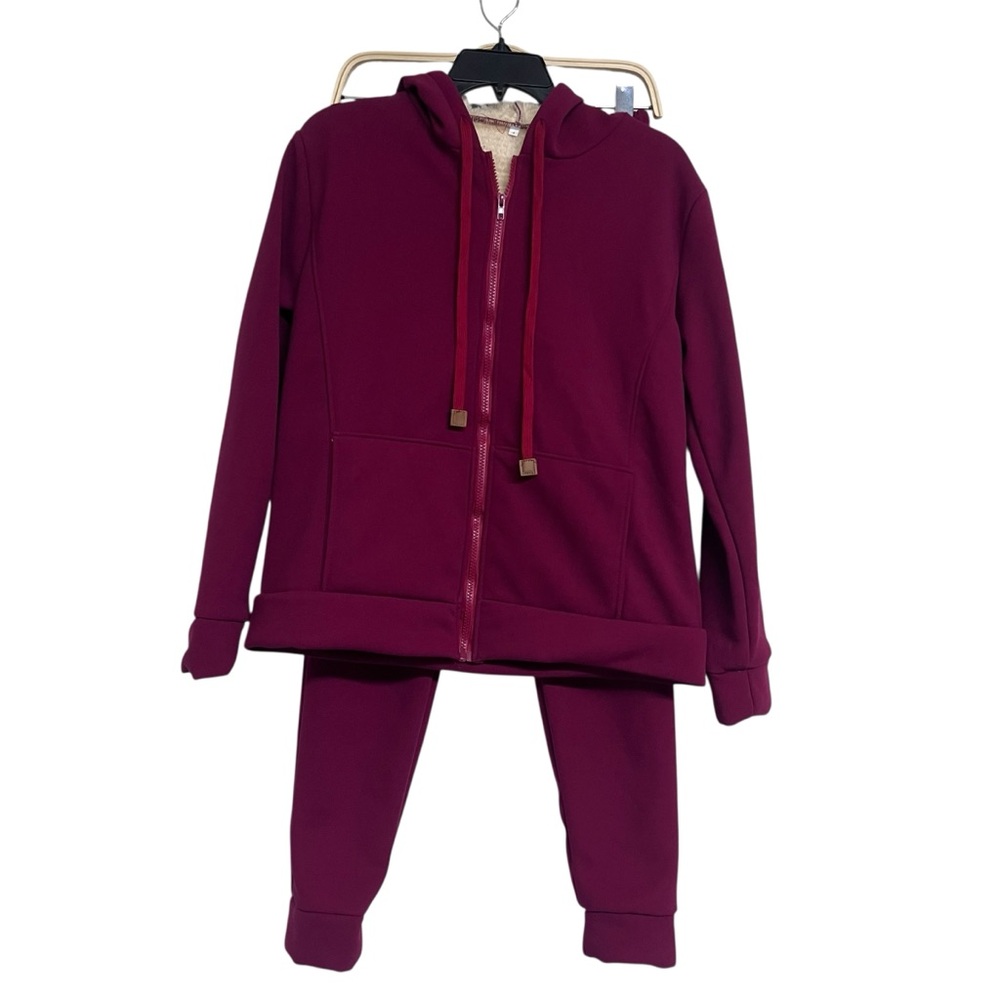 New Burgundy Hoodie and‎ Jogger Set Zip Up Jacket Size 4 Cozy Athleisure